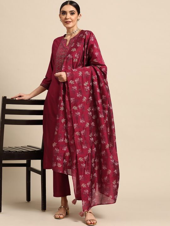 Anouk Women Red Yoke Design Kurta with Palazzos & With Dupatta