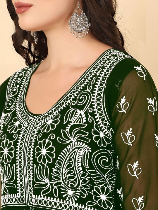 HERENOW Chikankari Embroidered Thread Work Georgette Anarkali Kurta