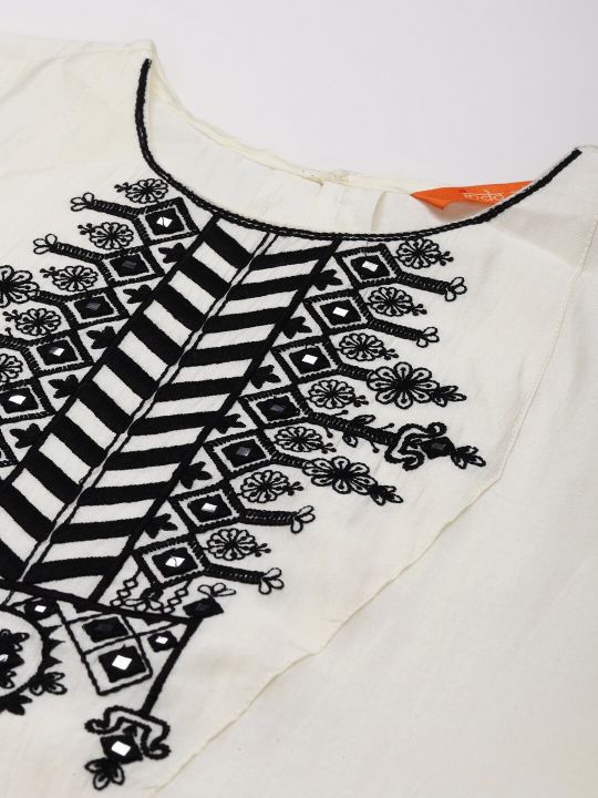 Indo Era White Floral Yoke Design Regular Mirror Work Kurta with Palazzos & With Dupatta