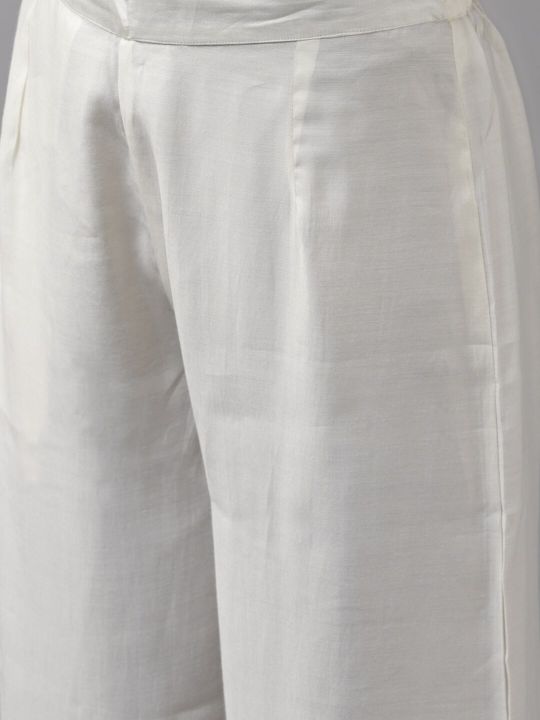 Indo Era White Floral Yoke Design Regular Mirror Work Kurta with Palazzos & With Dupatta