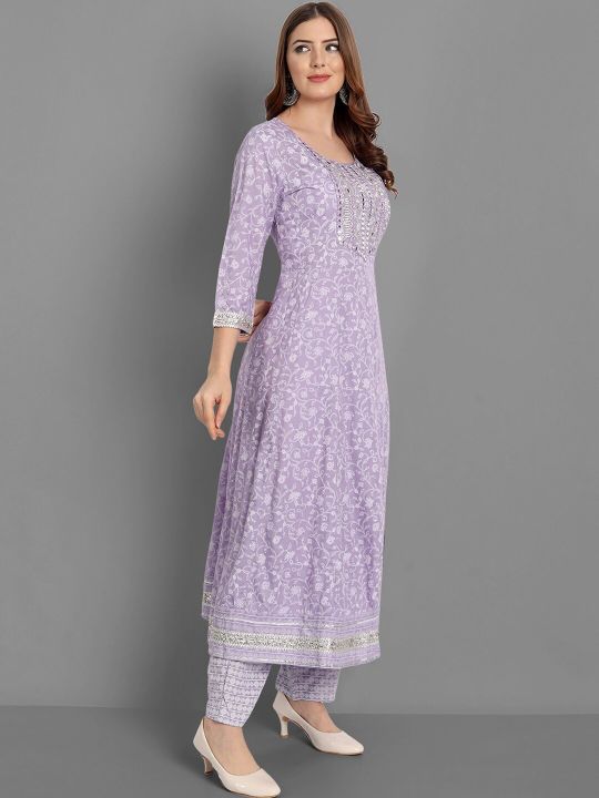 Women Purple Ethnic Motifs Embroidered Mirror Work Kurta with Trousers & Dupatta (SINGNI)