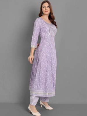 Women Purple Ethnic Motifs Embroidered Mirror Work Kurta with Trousers & Dupatta (SINGNI)