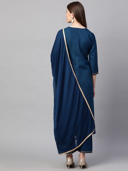 KALINI Women Teal Yoke Design Kurta with Palazzos & With Dupatta