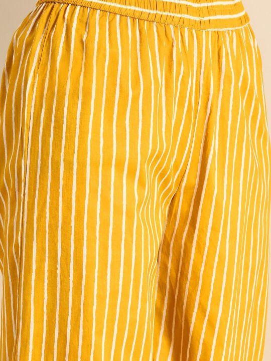 Anouk Women Yellow & White Printed Kurta with Palazzos