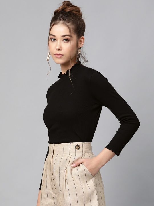 Black High Neck Cropped Top (SASSAFRAS)