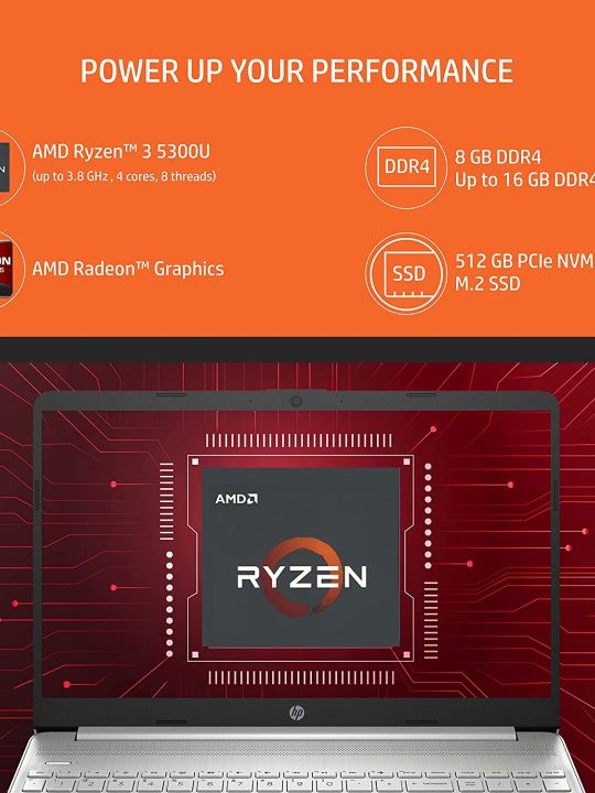 HP 15s AMD Ryzen 3, 5300U 15.6 inch FHD Laptop, (8GB RAM/512GB SSD/Windows 11/Alexa)