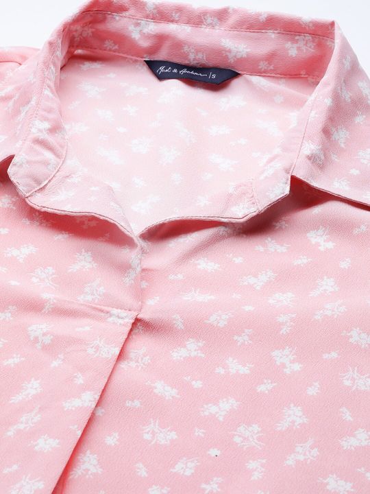 Pink & White Floral Printed Bell Sleeves Top (Mast & Harbour)