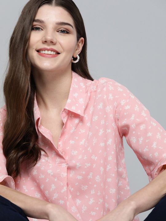 Pink & White Floral Printed Bell Sleeves Top (Mast & Harbour)