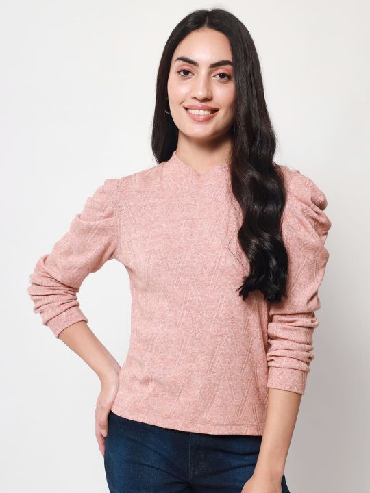 Self Design Puff Sleeves Wool Top (Beatnik)
