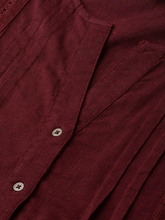The Lifestyle Co Women Maroon Solid A-Line Top (Roadster)