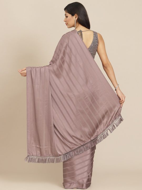 Tikhi Imli Gunmetal-Toned Striped Saree