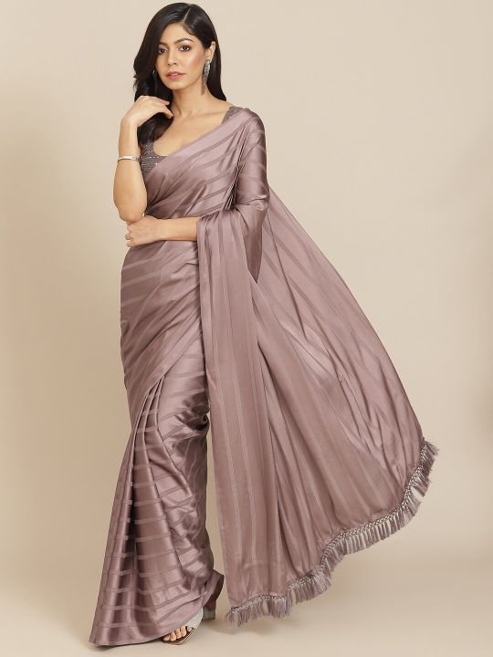 Tikhi Imli Gunmetal-Toned Striped Saree