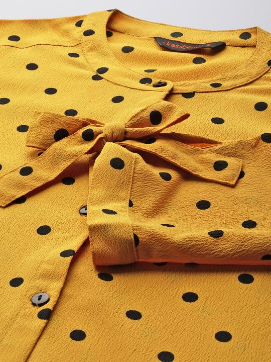 Yellow & Black Print Shirt Style Top (DressBerry)