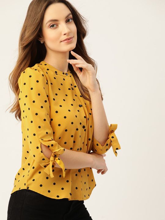 Yellow & Black Print Shirt Style Top (DressBerry)