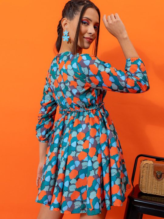 Abstract Fit & Flare Dress With Gathered Details (Stylecast X Hersheinbox)