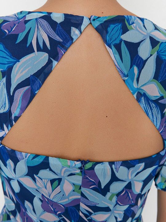 Floral Printed Sweetheart Neck Fit & Flare Dress (Trendyol)