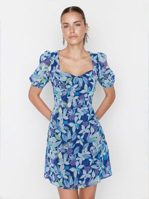 Floral Printed Sweetheart Neck Fit & Flare Dress (Trendyol)