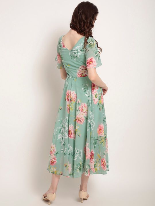 Green Floral Printed Fit and Flare Dress (RARE)