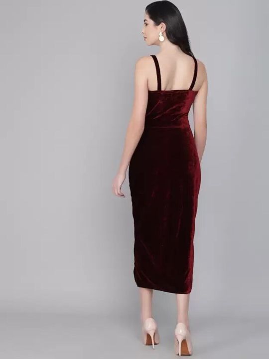 Maroon Velvet Sheath Midi Dress (VAARARO)