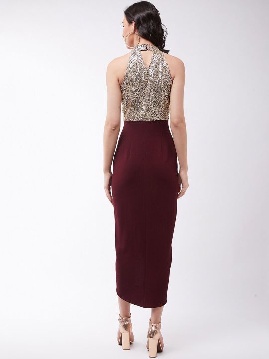 Red Embellished Crepe Sheath Midi Dress (Miss Chase)