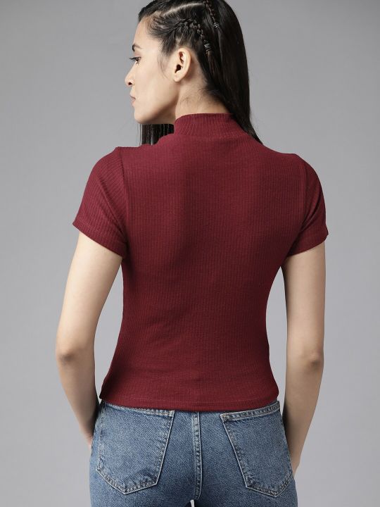 Roadster Maroon High Neck Top