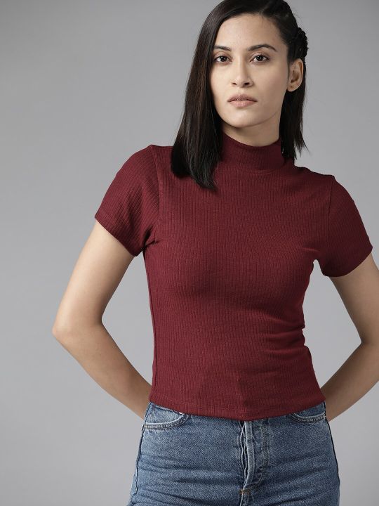 Roadster Maroon High Neck Top