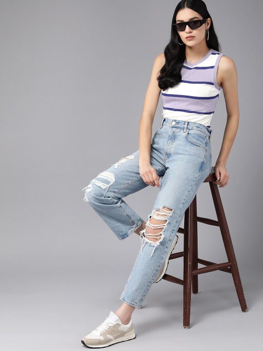 Roadster The Lifestyle Co. Striped Pure Cotton Fitted Top