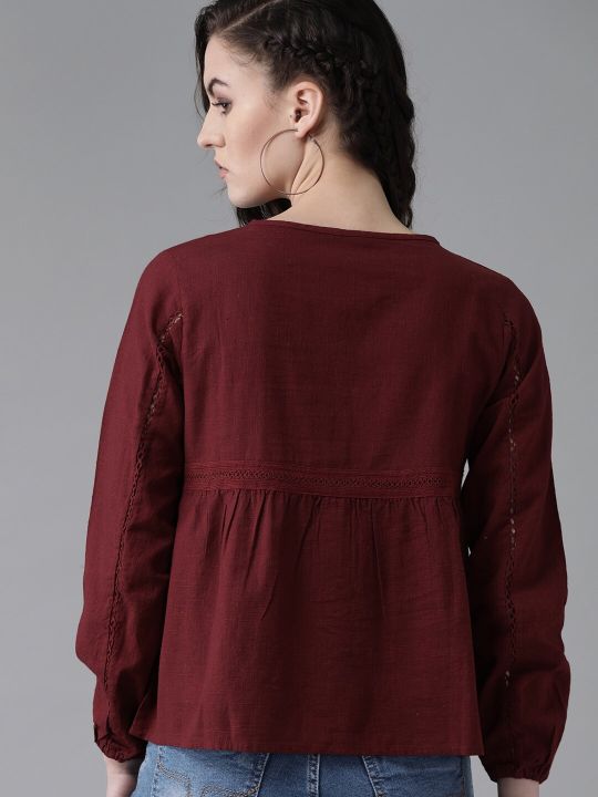 Roadster The Lifestyle Co Women Maroon Solid A-Line Top