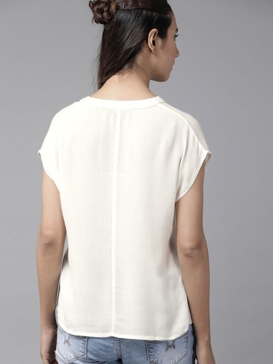 Roadster The Lifestyle Co Women Off-White Solid Boxy Top