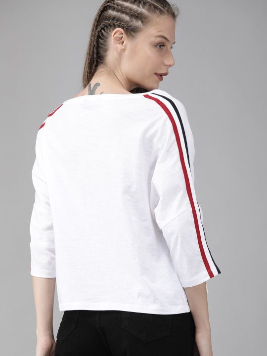 Roadster The Lifestyle Co Women White Solid Round Neck Top