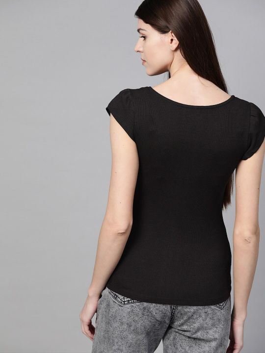 Roadster Women Black Ribbed Top