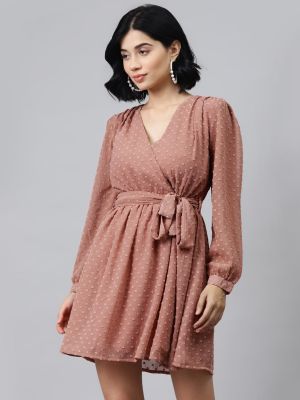 Rose Self Design Dobby Weave Wrap Dress & Belt (SASSAFRAS)