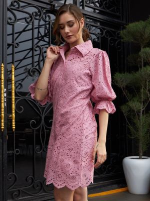 Self Design Schiffli Cotton Shirt Dress (Athena)