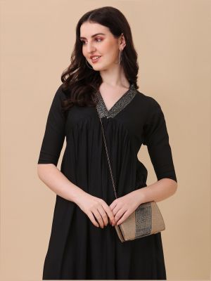 V-Neck A-Line Midi Dress (SHEETAL Associates)