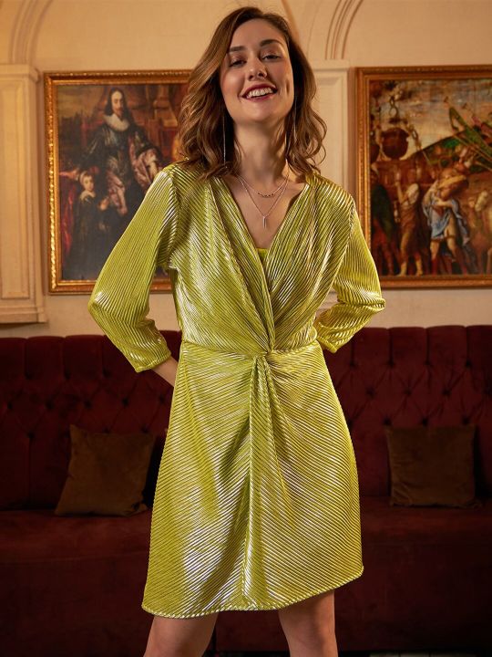 V-Neck Striped A-Line Dress (Athena)