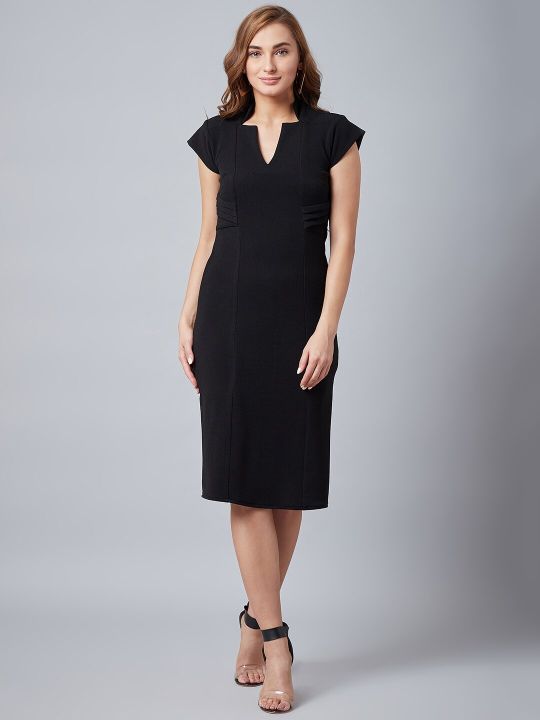 Women Black Solid Sheath Dress (Athena)