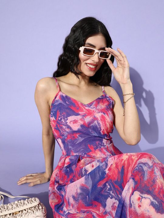 Women Blue Floral Smocked Dress (plusS)