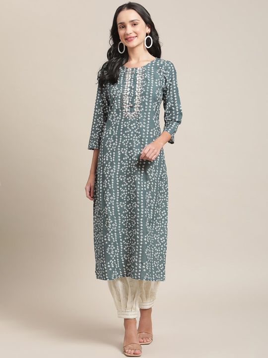 Women Blue Geometric Printed Kurta (Varanga)