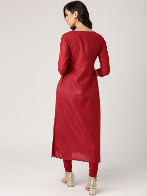 Women Maroon Solid Straight Kurta (Libas)