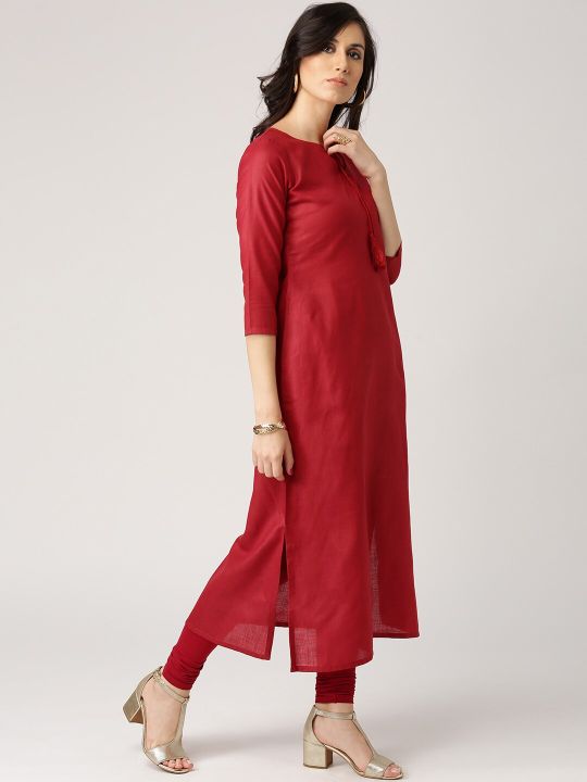 Women Maroon Solid Straight Kurta (Libas)