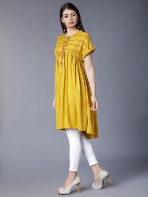 Women Mustard Printed A-Line Kurta (Vishudh)