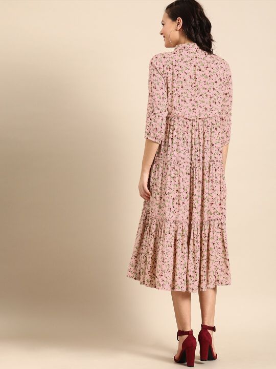 Women Pink Floral Printed A-Line Dress (DressBerry)