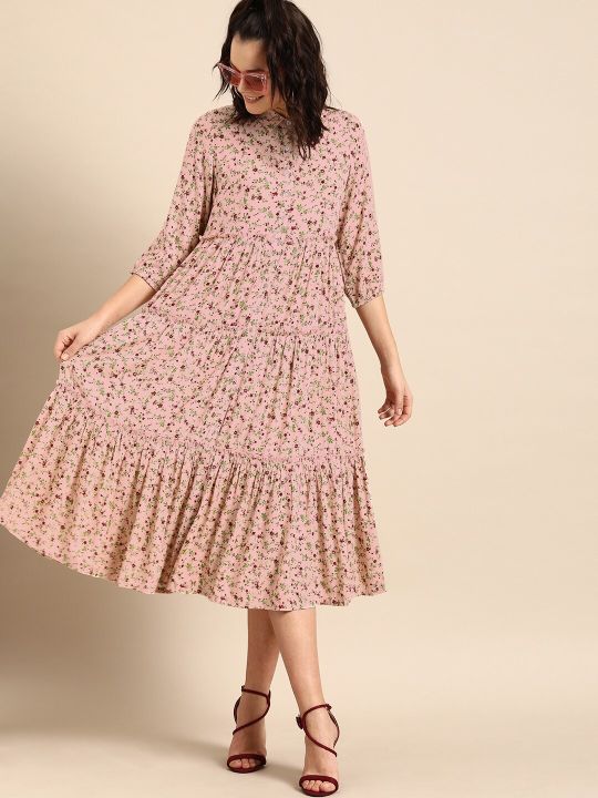 Women Pink Floral Printed A-Line Dress (DressBerry)