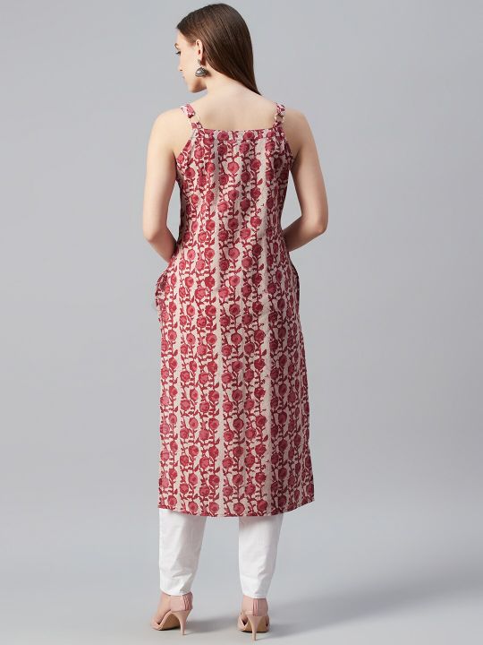 Women Pink & Magenta Printed Strappy Straight Kurta (anayna)