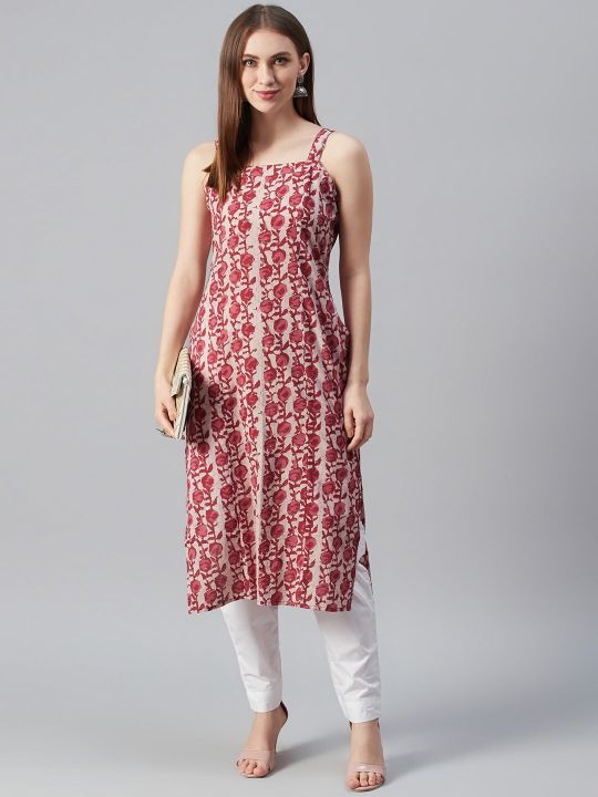 Women Pink & Magenta Printed Strappy Straight Kurta (anayna)