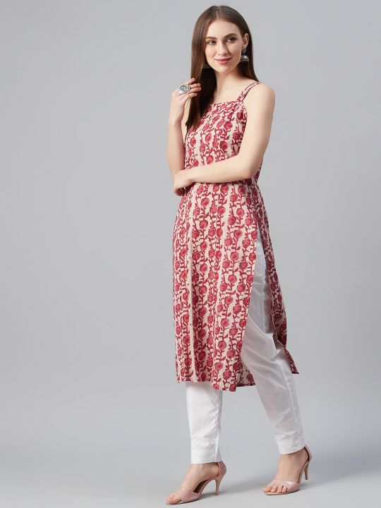 Women Pink & Magenta Printed Strappy Straight Kurta (anayna)