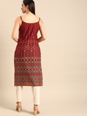 Women Red Floral Off-Shoulder Kurta (Anouk)