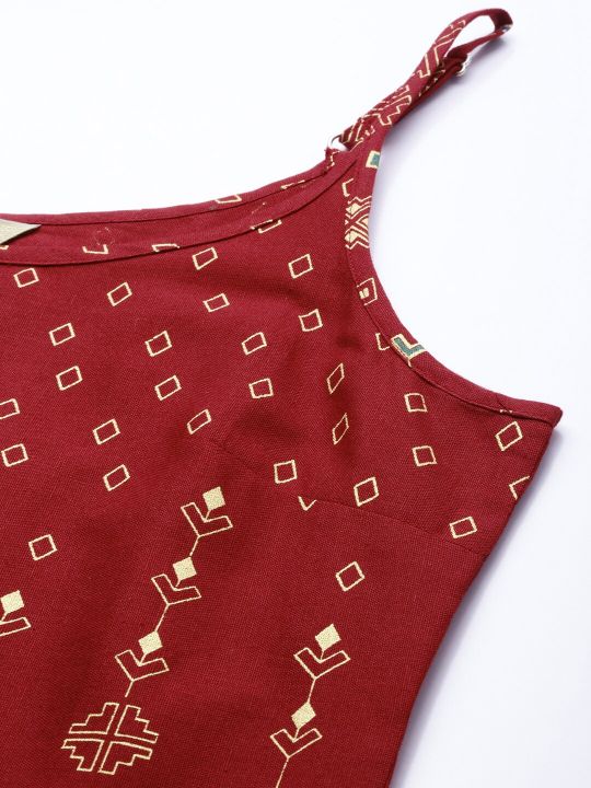 Women Red Floral Off-Shoulder Kurta (Anouk)