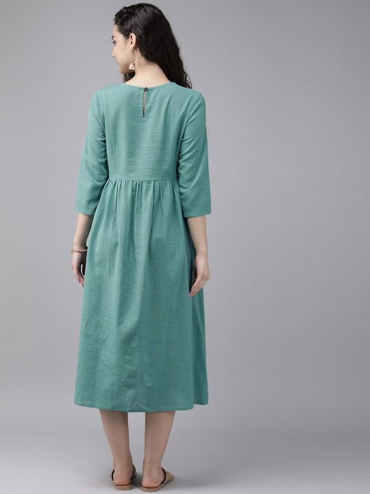 Women Sea Green Embroidered A-Line Kurta (Anouk)