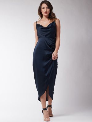 Women Solid Navy Blue Sheath Dress (MAGRE)